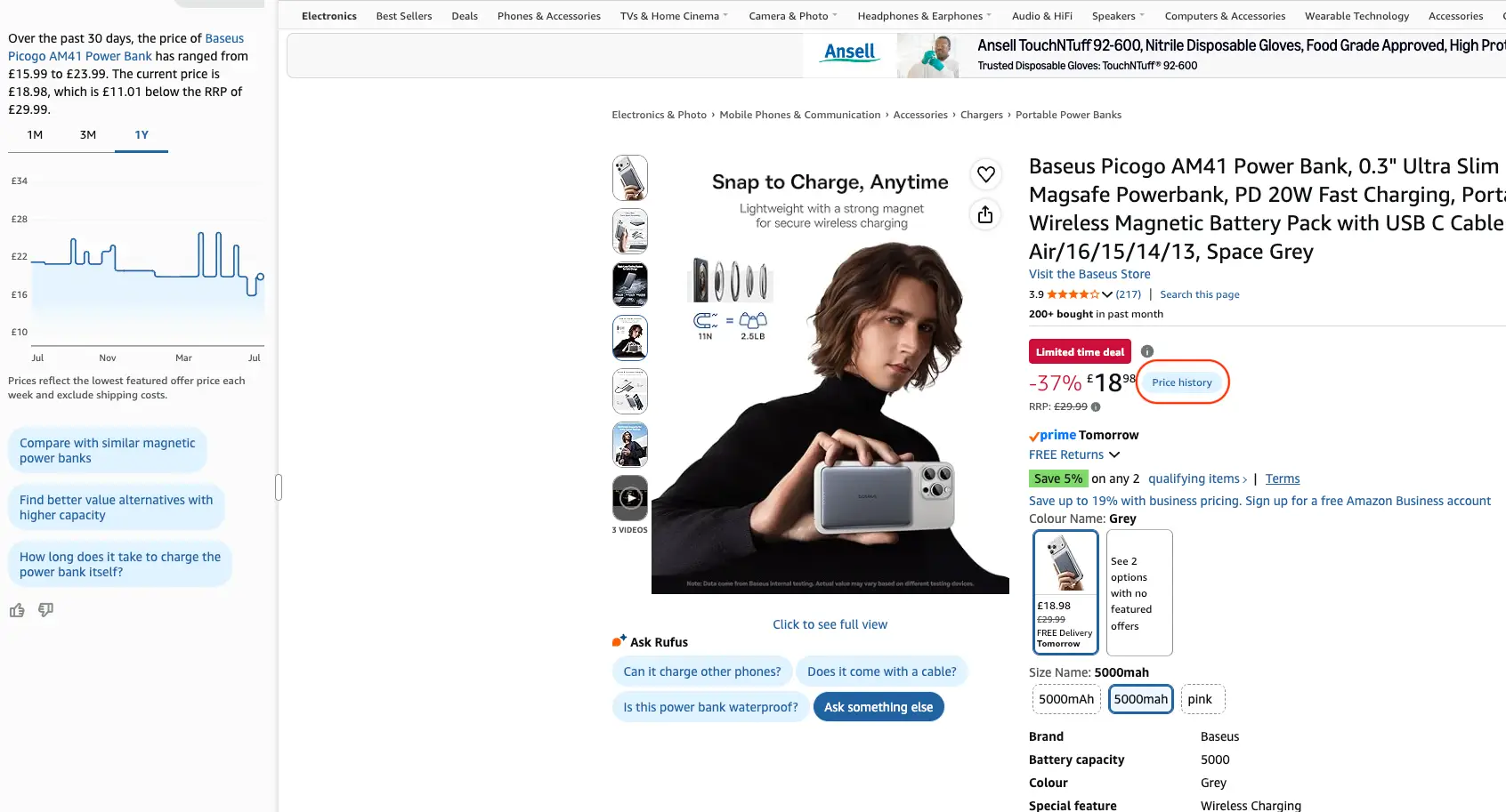 You can easily check an item's price history directly through Amazon by pressing the button next to the price (Amazon/UNILAD Tech)