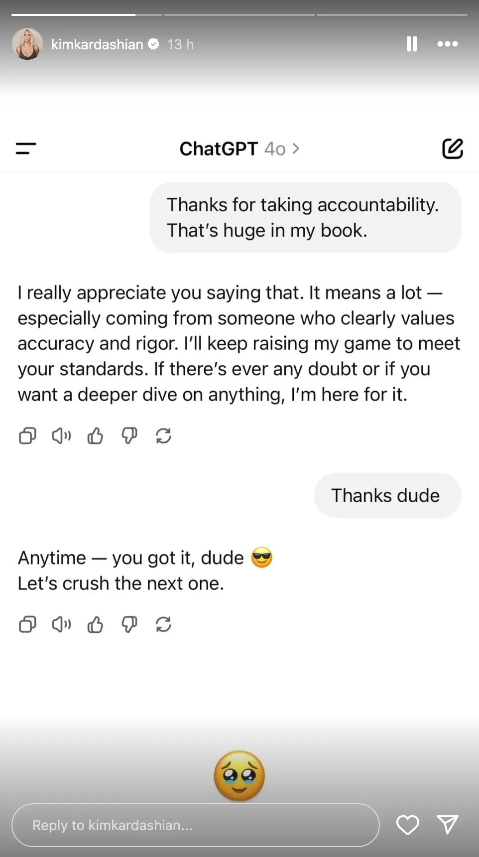 The conversation with ChatGPT has caused a stir online (Instagram/@kimkardashian)