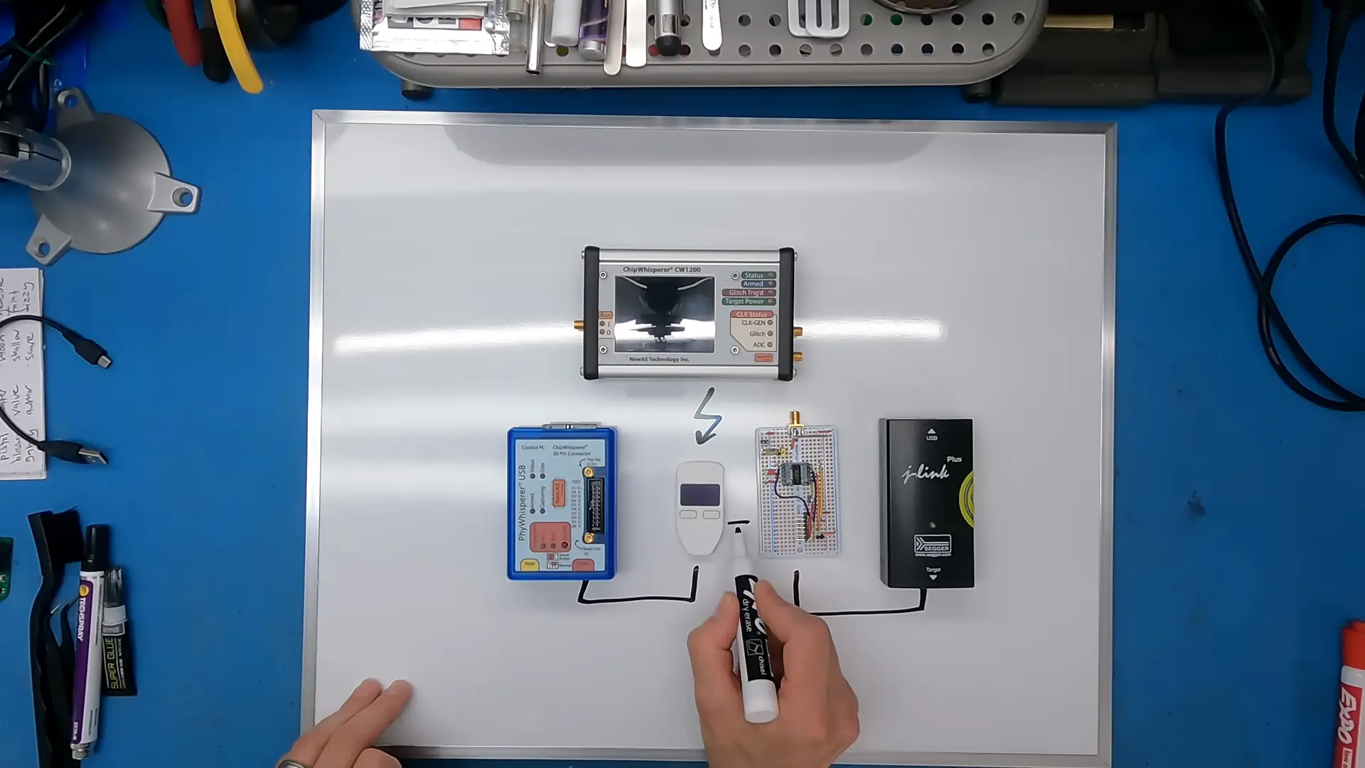 The multi-step process allowed Grand to bypass the Trezor One's security, extract the RAM, and display the password (YouTube/Joe Grand)