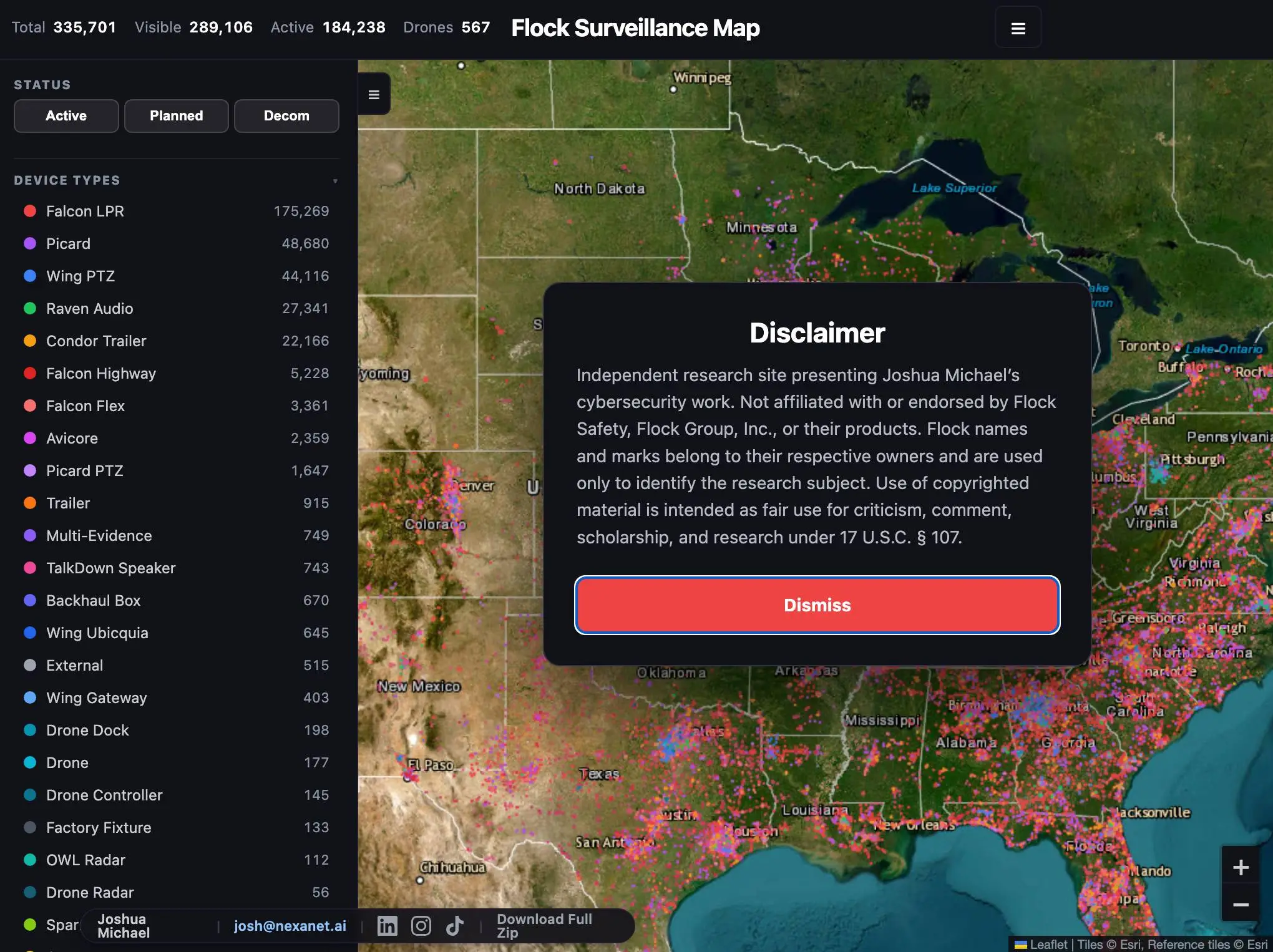 Michael's map shows a much bigger number of potential surveillance devices (Flock Surveillance Map)