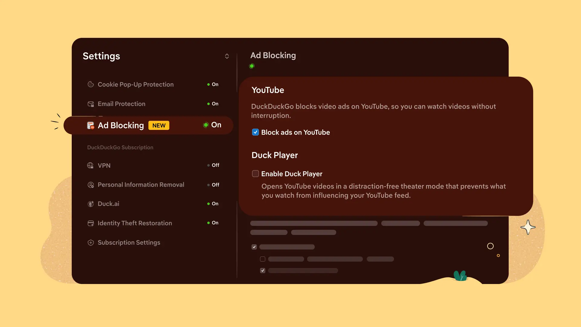 Video ad blocking is turned on by default on all platforms apart from Android, but the feature can be easily accessed through the browser settings (DuckDuckGo)