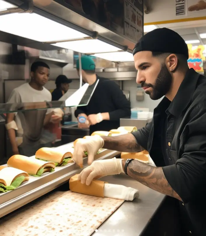 Drake hard at work making your favorite sandwich.