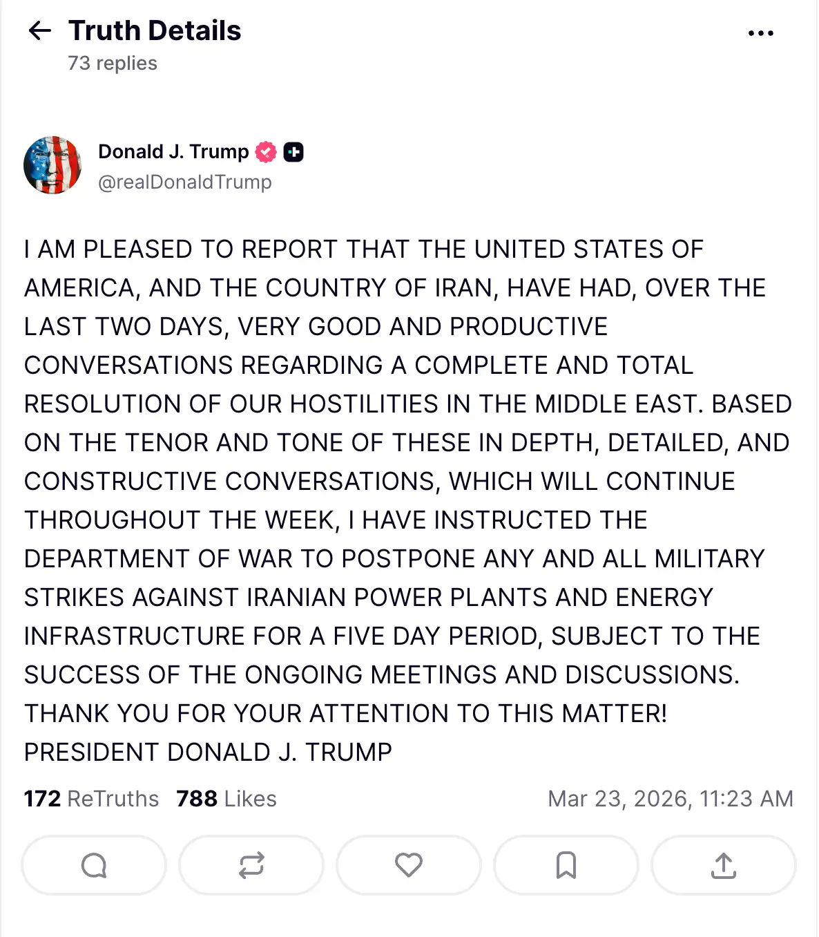 The president issued the major update this morning (Truth Social/@realDonaldTrump)