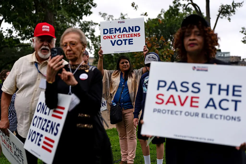 The SAVE Act would require people to provide proof of U.S. citizenship in order to cast their vote (Kent Nishimura/Getty Images)