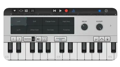 The keyboard feature of the GarageBand app (Apple)