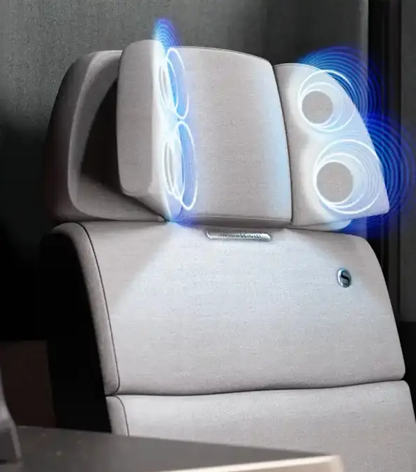 Japan Airlines have introduced a controversial feature in the headrest / Safran/Devialet/Nicolas Economou/NurPhoto via Getty Images