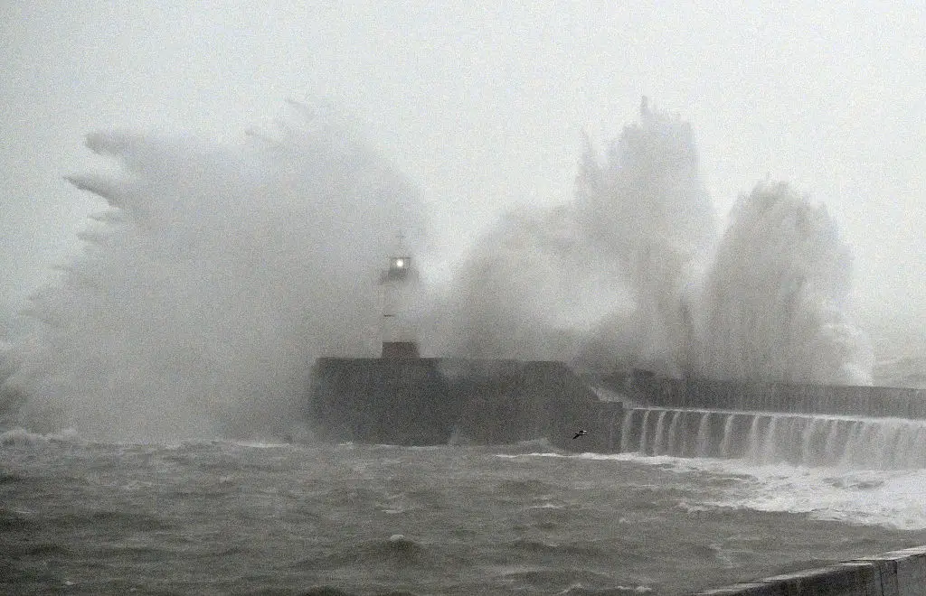 England and Wales have an amber ‘danger to life’ warning in place (GLYN KIRK/AFP via Getty Images)