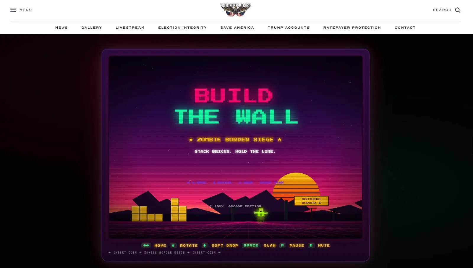 The White House's virtual arcade has a 'Build the Wall' parody (whitehouse.gov)