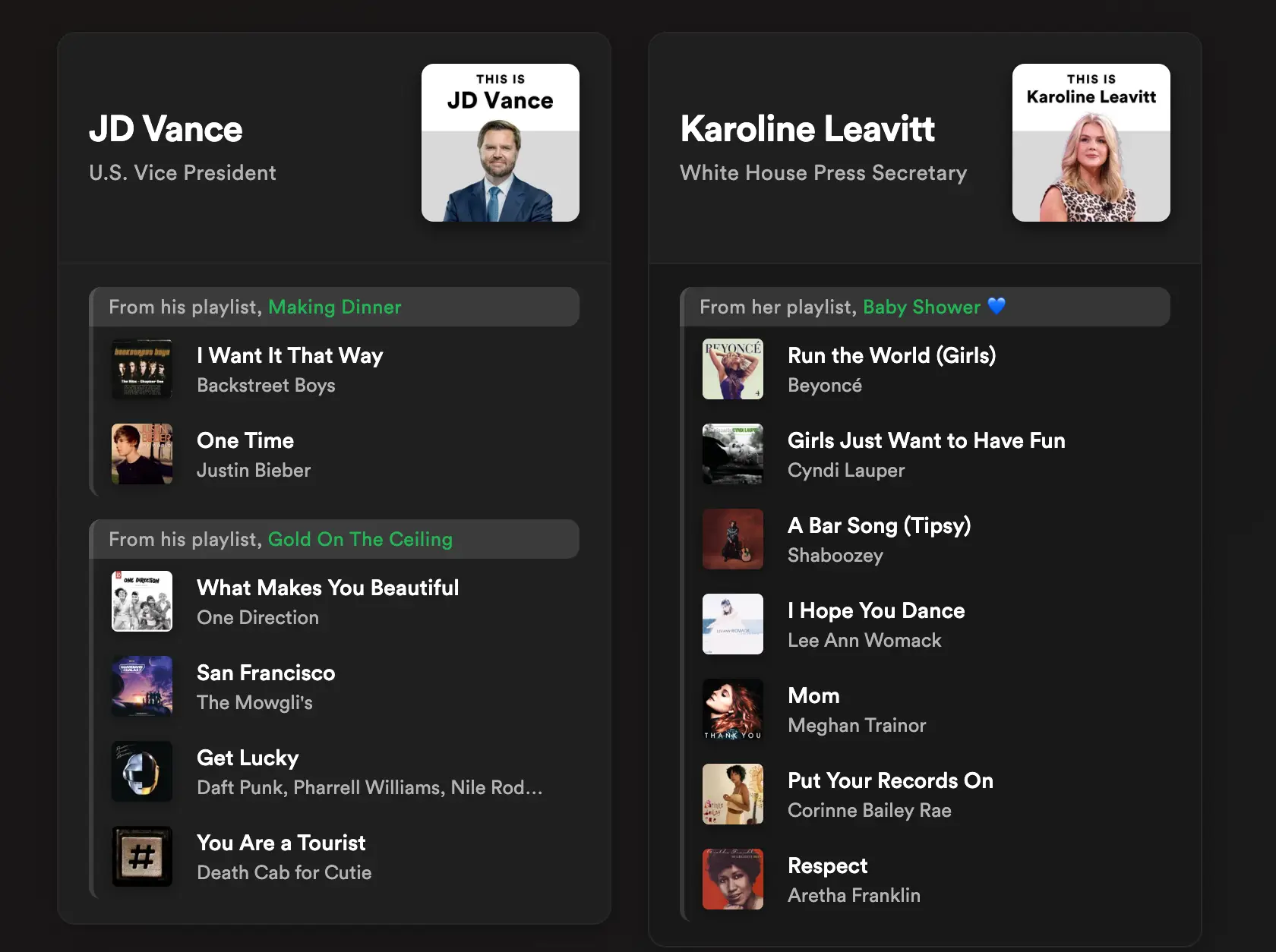 The site titled ‘Panama Playlists’ is making some bold claims about the US vice president’s music tastes (Panama Playlists)