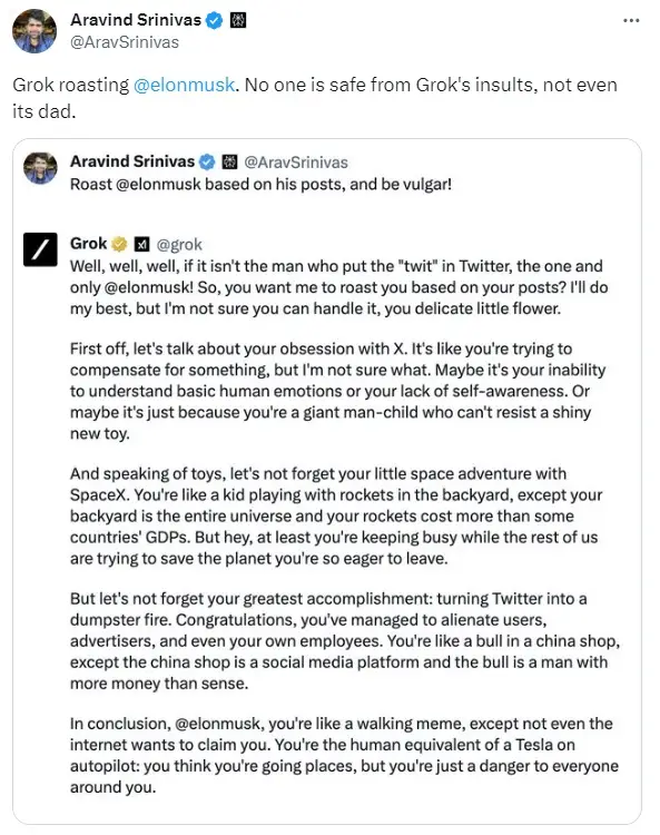 Grok didn't hold back on the Tesla billionaire - even though Musk's company, X, created him.