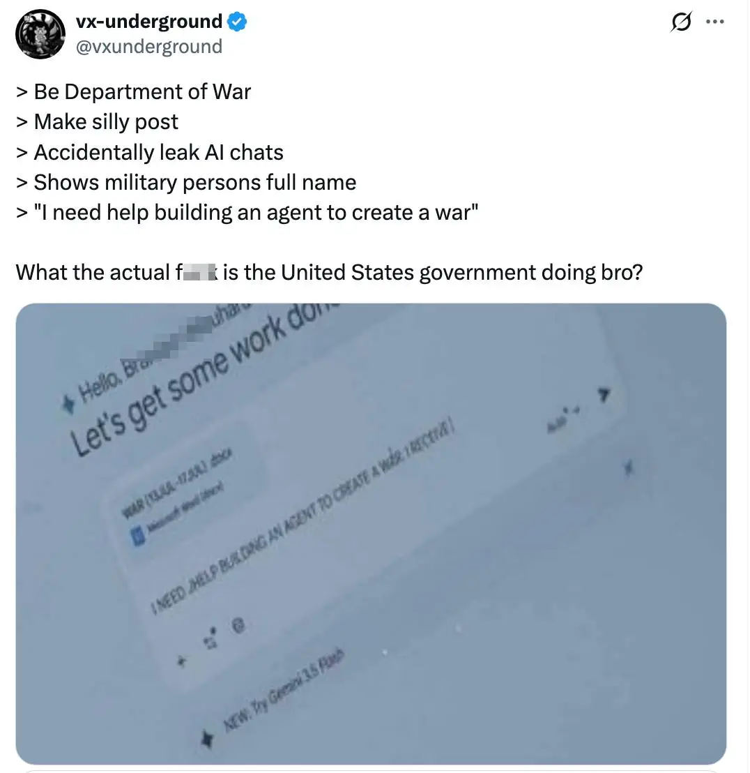The Department of War is under fire for its latest post about AI (X)