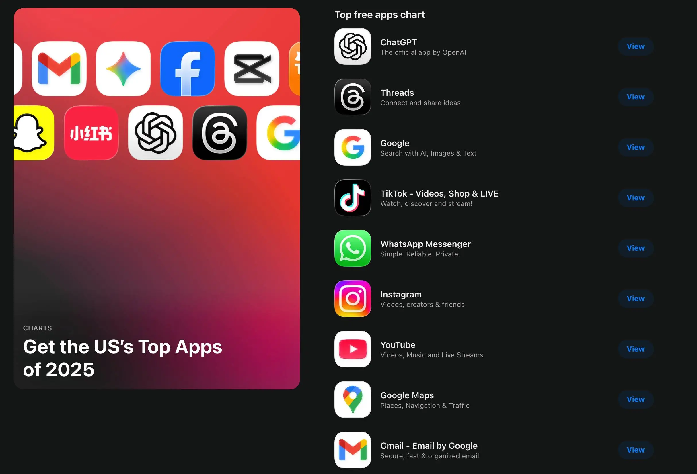 ChatGPT has soared up the charts (Apple)