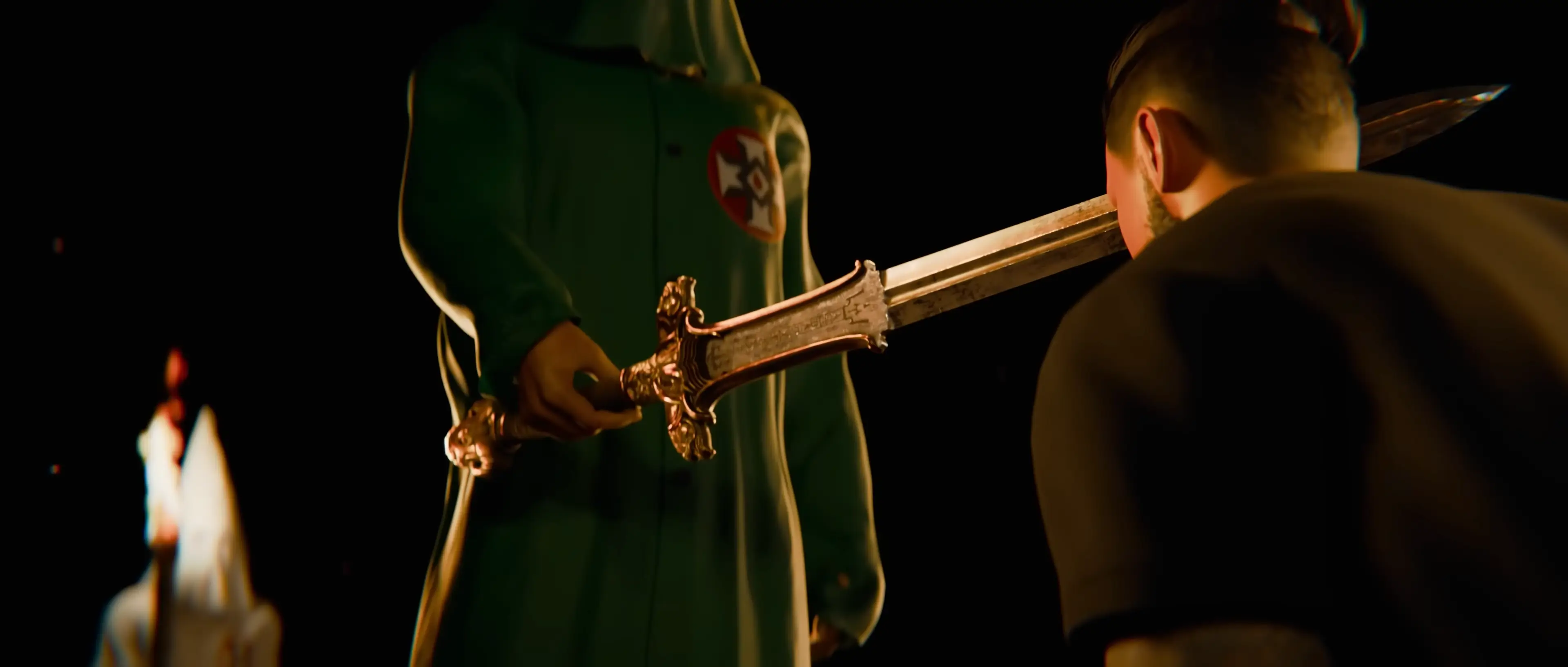 He was 'knighted' by a Grand Dragon in a green robe, naturalizing him into the KKK (YouTube/fern)