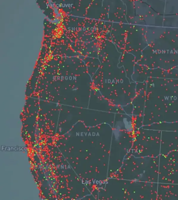 The NUFORC has designed a map that compiles all the UFO sightings in the US / National UFO Reporting Center