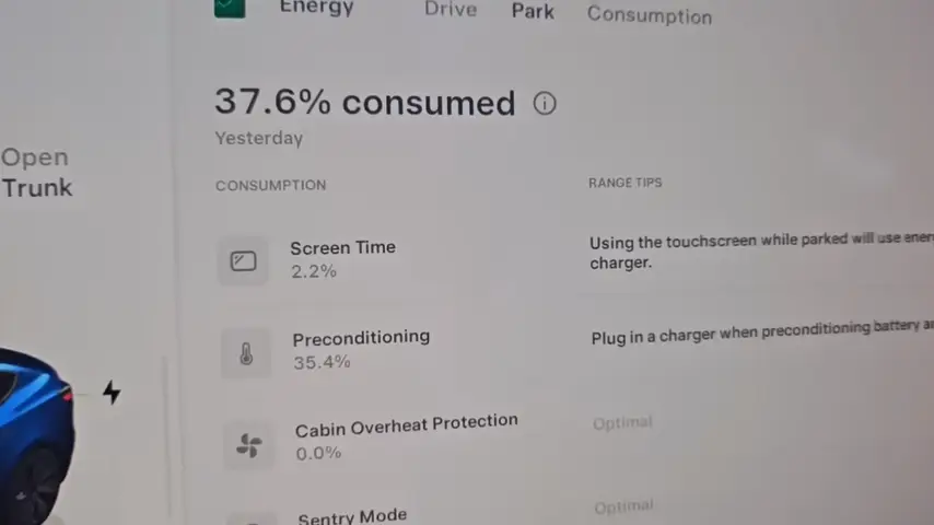The Tesla consumed around 3% per hour when running idle overnight (YouTube/FrozenTesla)