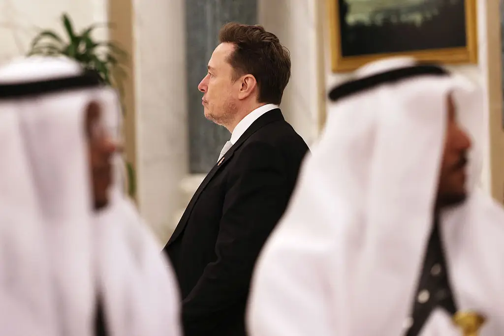 Musk outlined his optimistic future for AI in a recent trip to Saudi Arabia, hinting towards a 'universal high income' program (Win McNamee/Getty Images)