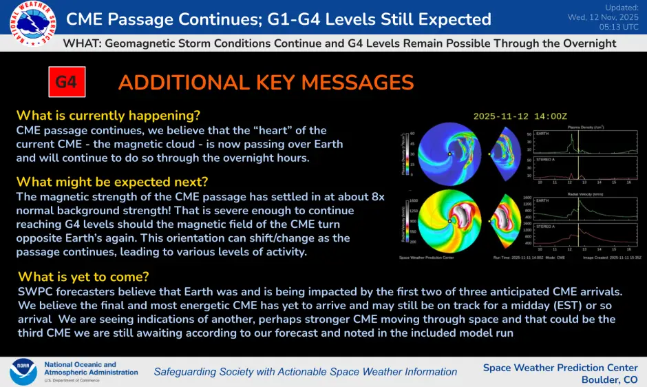 The SWPC has issued an update on the current progress of the geomagnetic storm, warning that the worst is yet to come (SWPC)