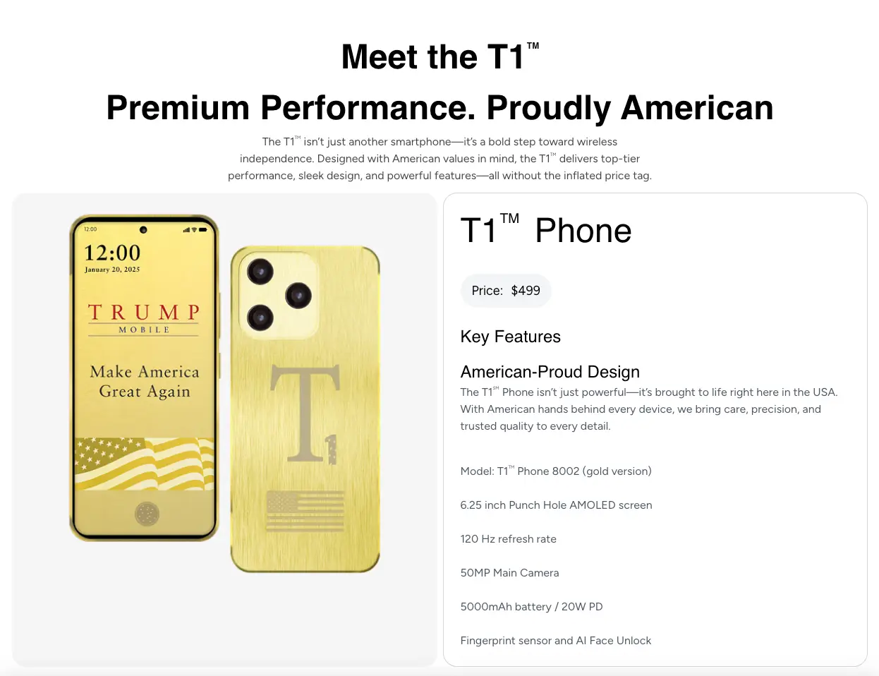 The T1 Phone website has removed all mentions of it being made in the USA (Trump Mobile)