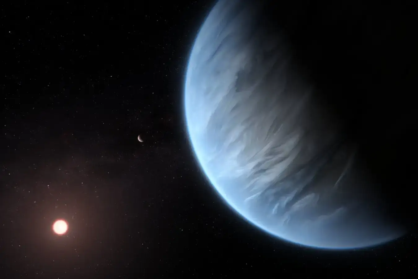 An artist's impression of exoplanet K2-18 b and its host star (NASA/N. Madhusudhan/Cambridge University)