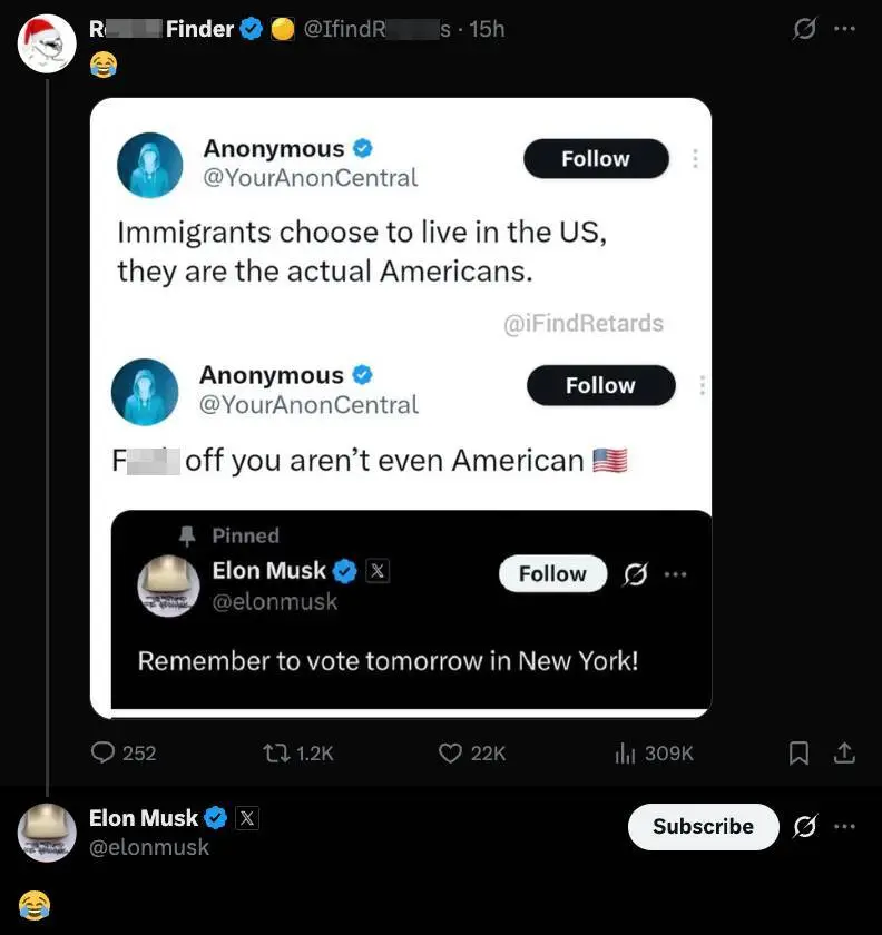 Anonymous and Musk continue to exchange barbs (X)