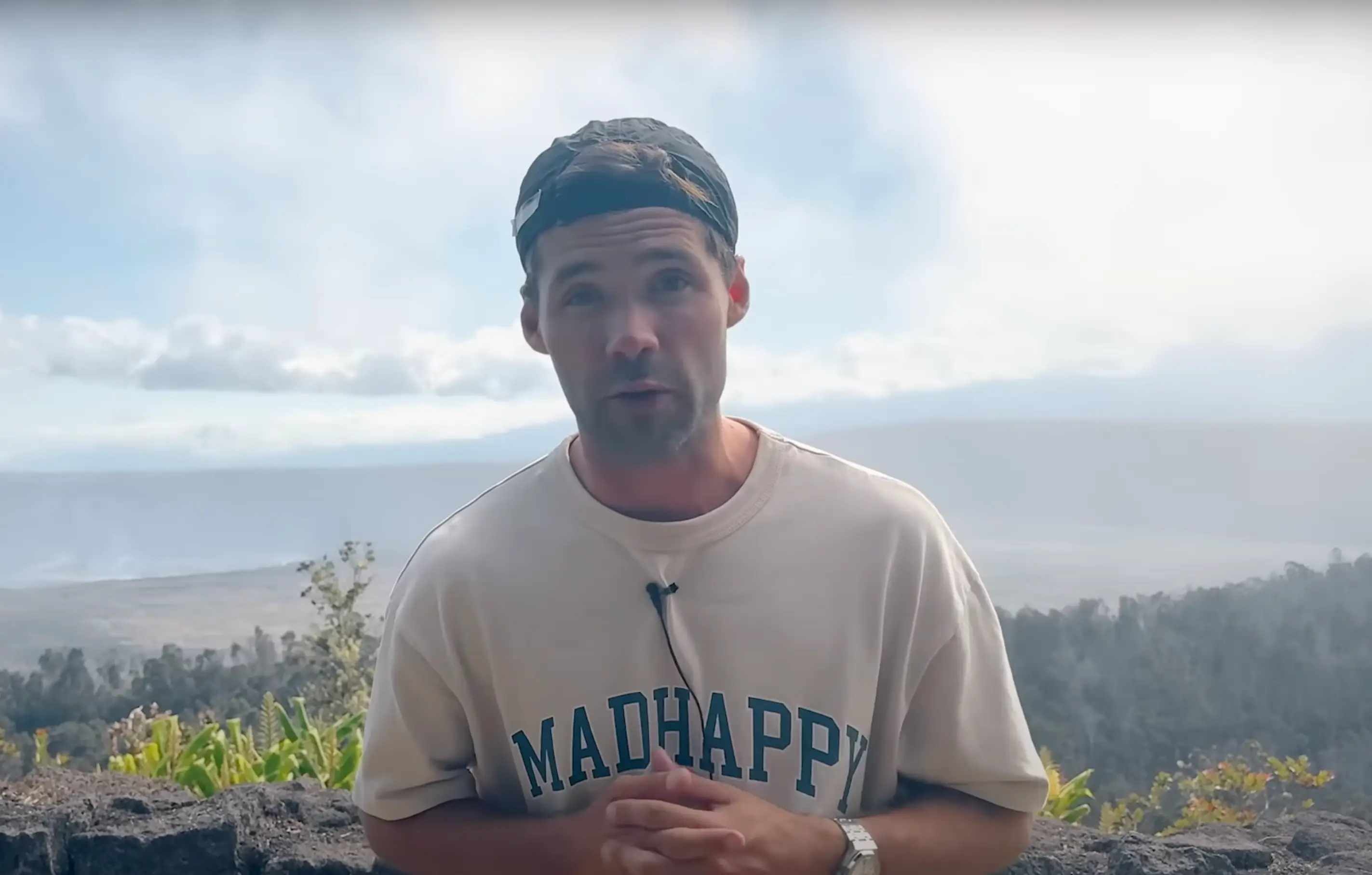 The YouTuber spent the night in a hotel on top of a volcano (YouTube/@isaiahphoto)