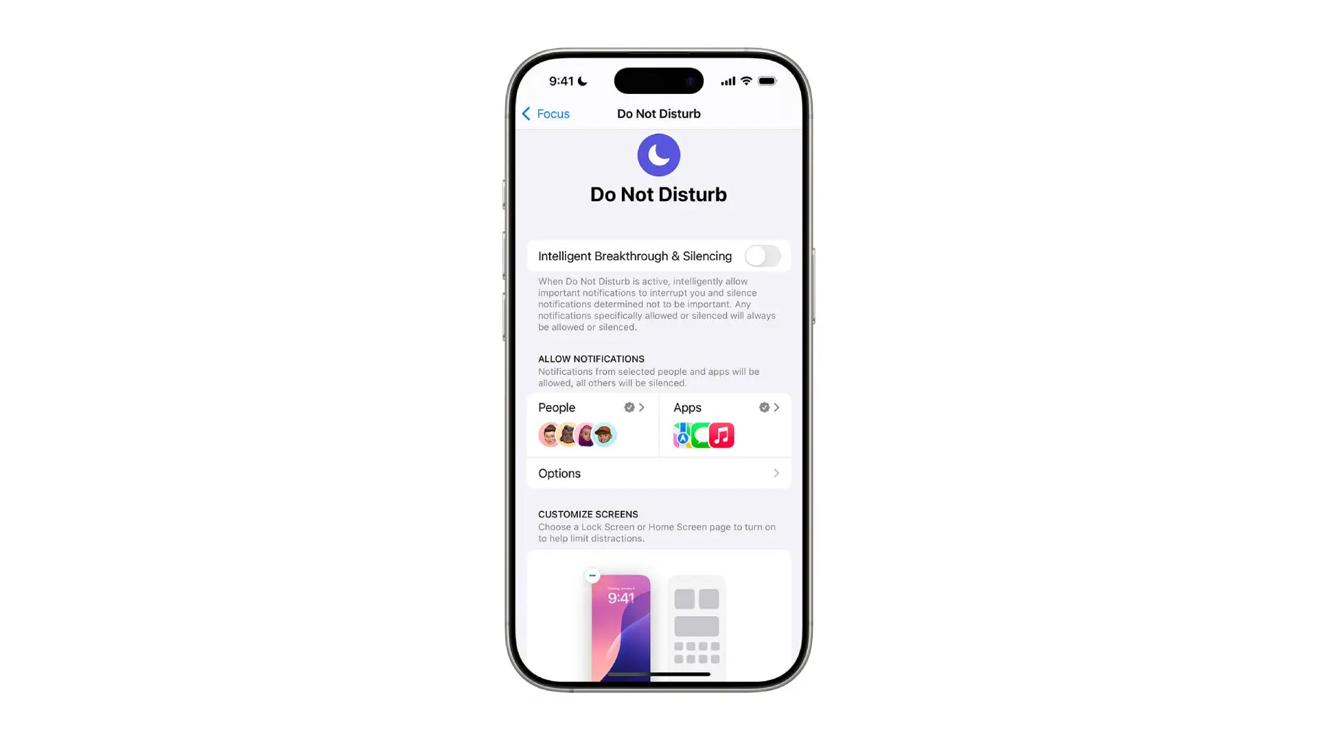 The modern Do Not Disturb is more customizable than ever (Apple)