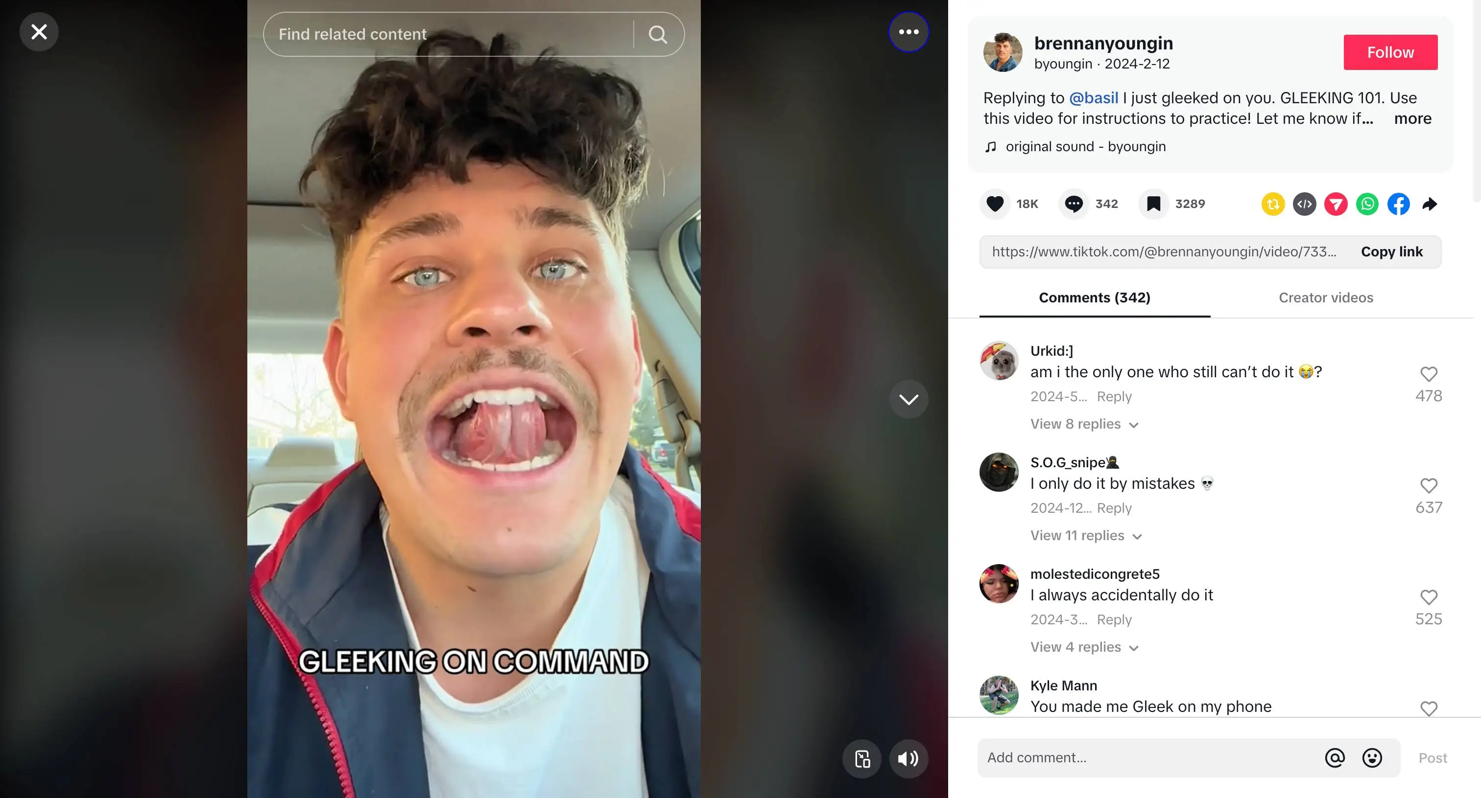 TikTok users are even training themselves to 'gleek' (TikTok / brennanyoungin)