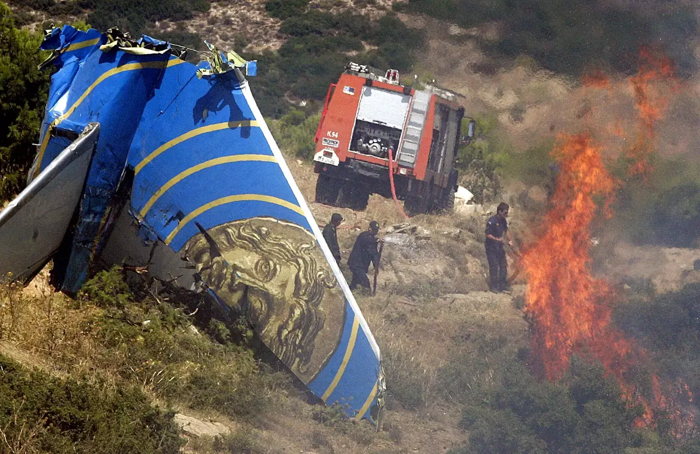 The flight 522 tragically burst into flames on a Greek hillside (LOUISA GOULIAMAKI/AFP via Getty Images)