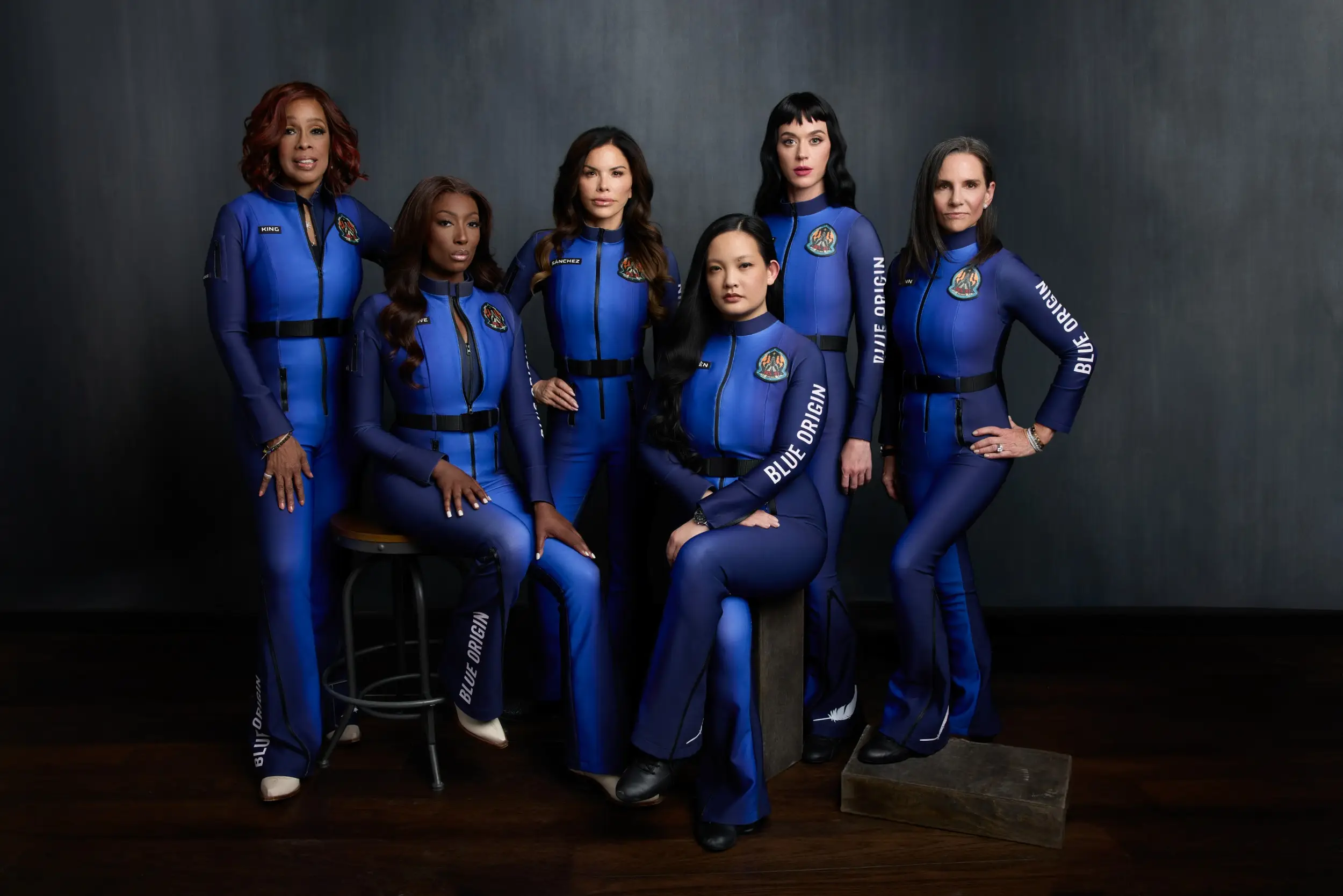 The all-female crew consists of Katy Perry, Gayle King, Amanda Nguyen, Aisha Bowe, Kerianne Flynn and Lauren Sanchez (Blue Origin/X)