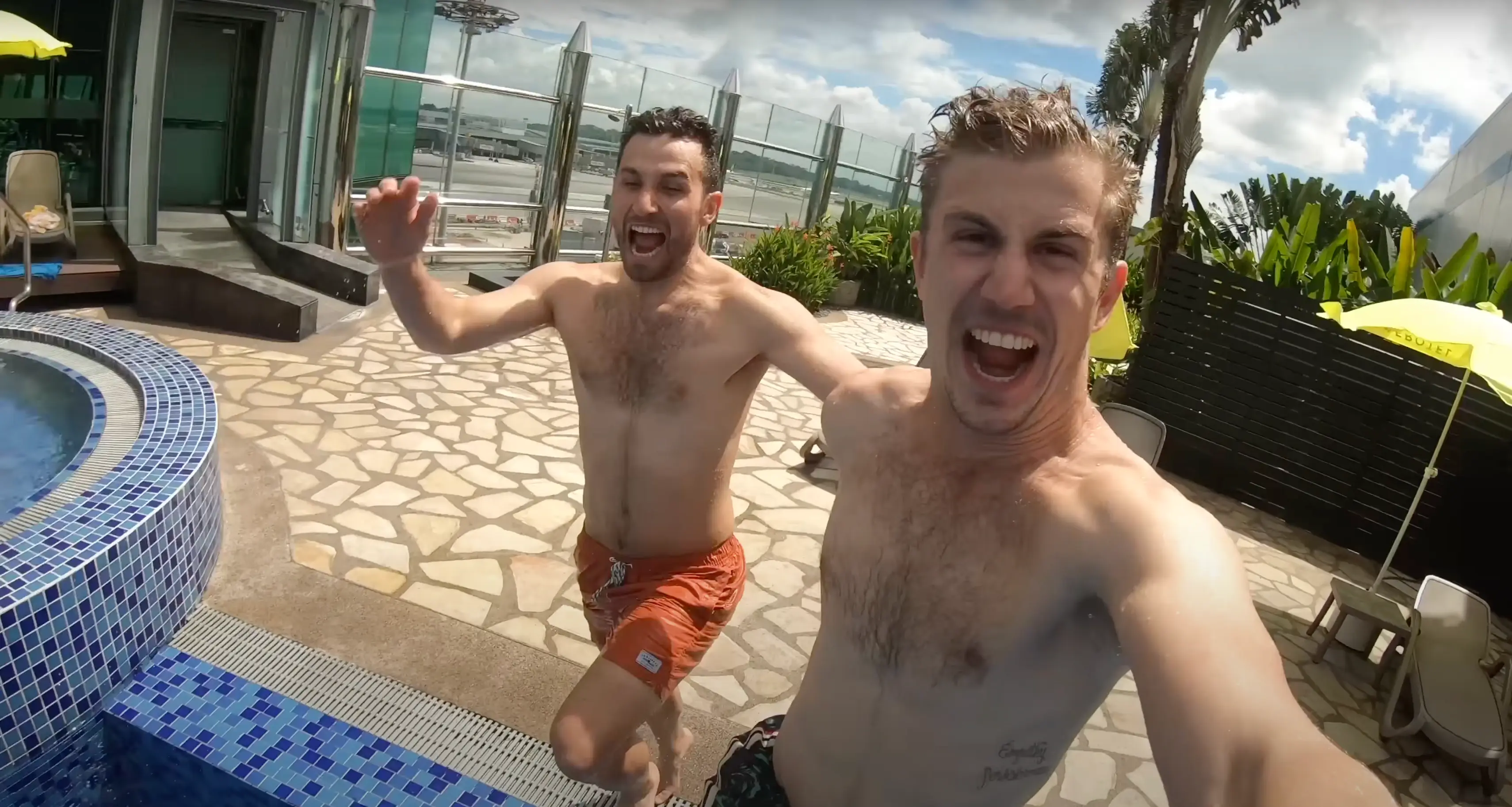 The YouTubers went swimming in the airport pool (YouTube/@YesTheory)