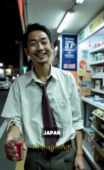 Japan's stereotypical man has the relaxed suit and tie of an office worker (Instagram/reimagineuk)