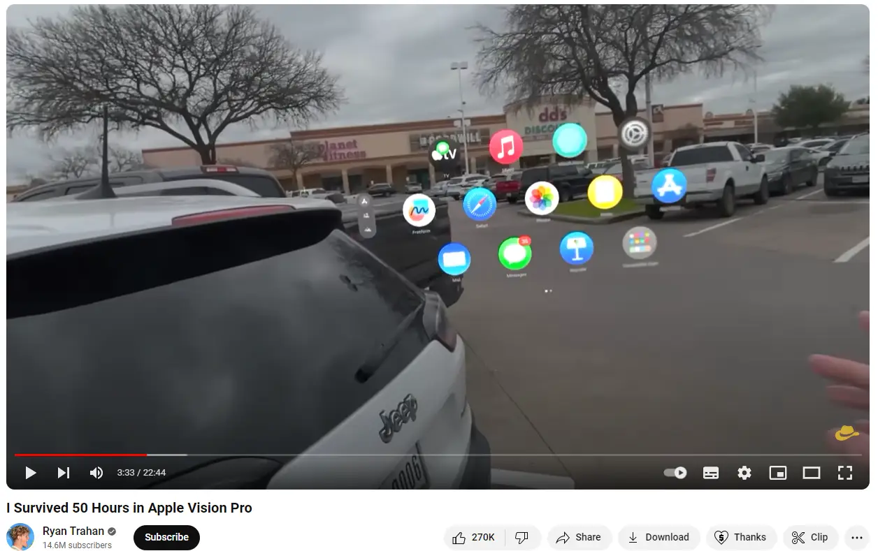 YouTuber Ryan Trahan wore the Apple Vision Pro for a weekend.