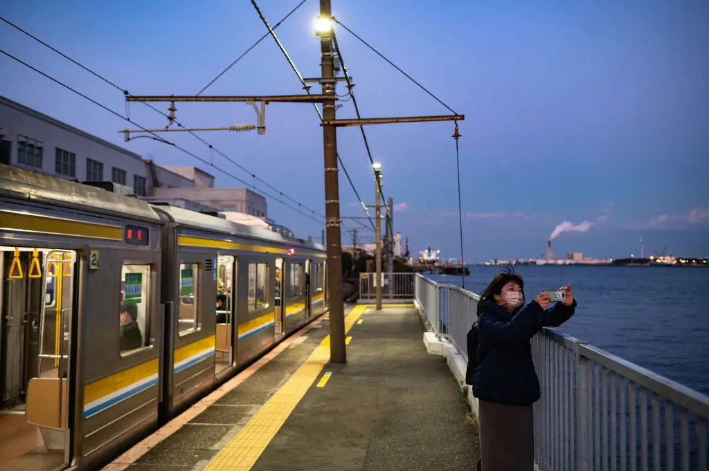 Umi-Shibaura Station is home to stunning views, but you might need to wait a while for the next train (Philip Fong/AFP via Getty Images)