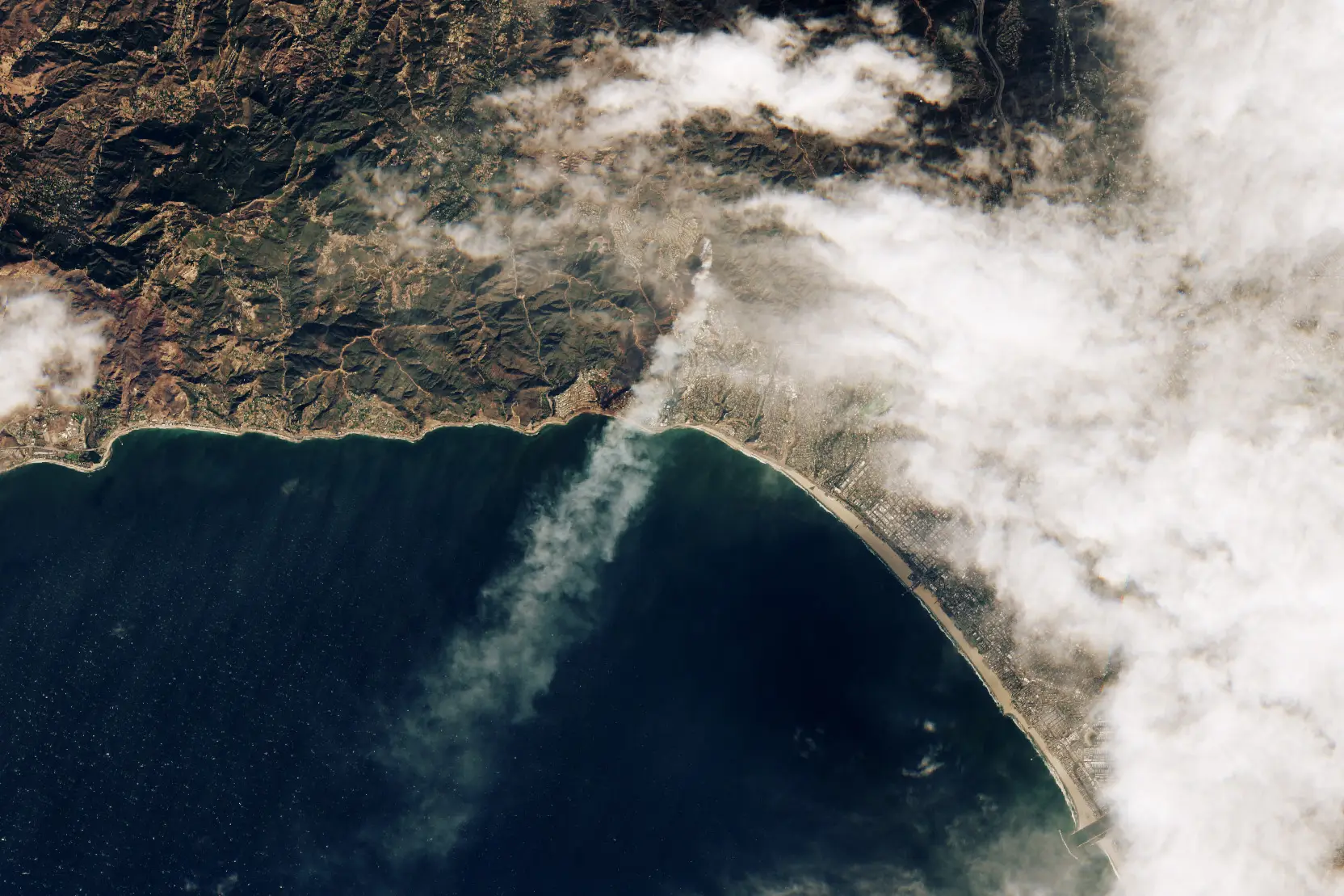 The image shows the devastation in LA from space (NASA Earth Observatory/Wanmei Liang)