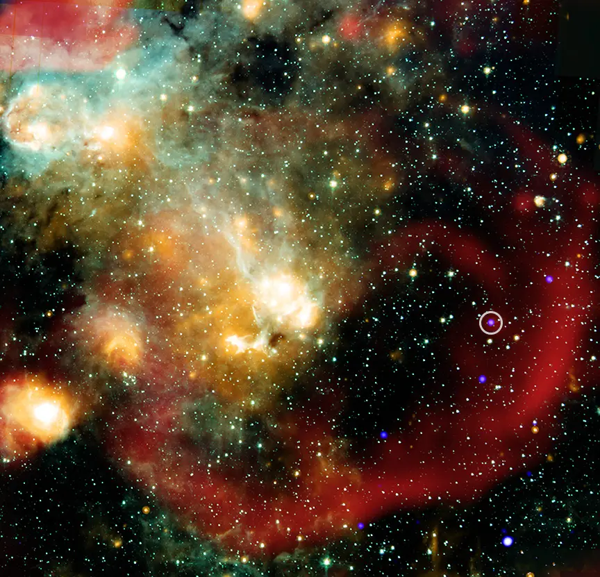 A telescope image of ASKAP J1832−0911 (circled). (Chandra X-ray Obeservatory)
