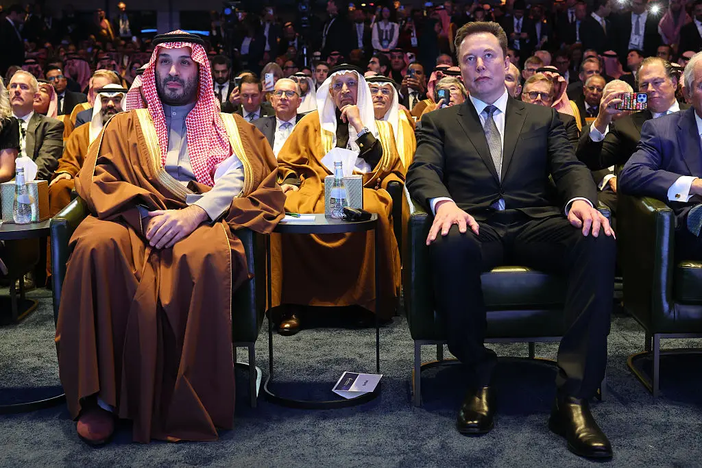 One lip reader claims that Musk asked if another guest thought that Saudi Crown Prince Mohammed bin Salman is a 'terrorist' (Win McNamee/Getty Images)
