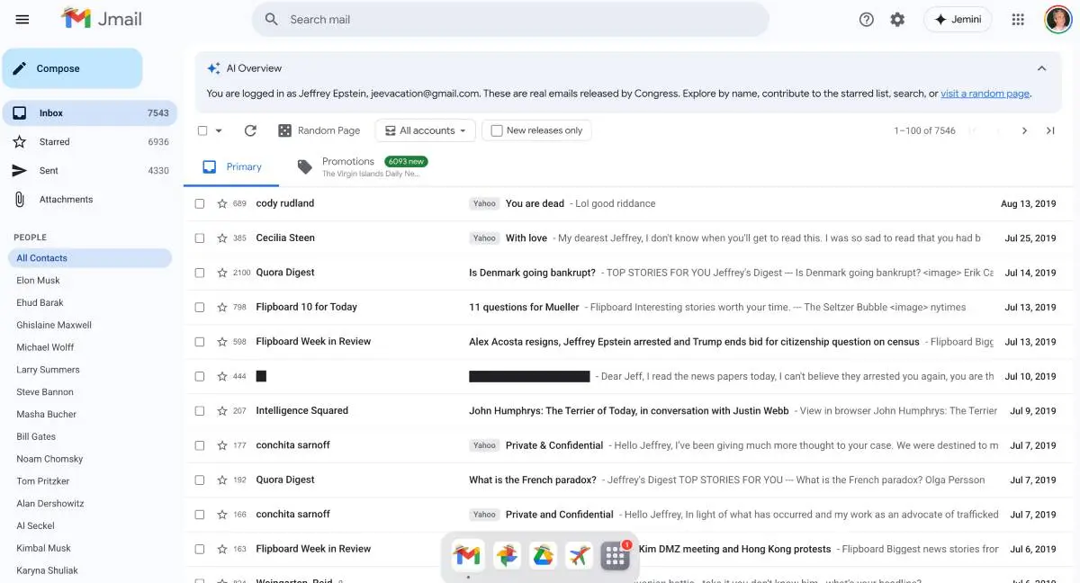 Over 7,000 emails are currently in the Jmail inbox (Jmail)
