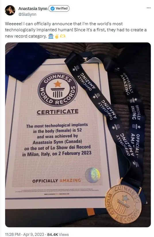 Anastasia Synn has 52 implants.