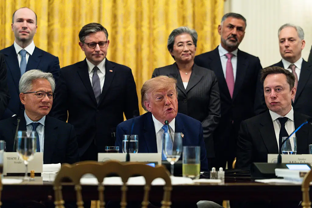 Leading tech executives have signed a 'morally binding' agreement to regulate themselves, despite calling for government intervention (Tierney L. Cross/The Washington Post/Bloomberg via Getty Images)