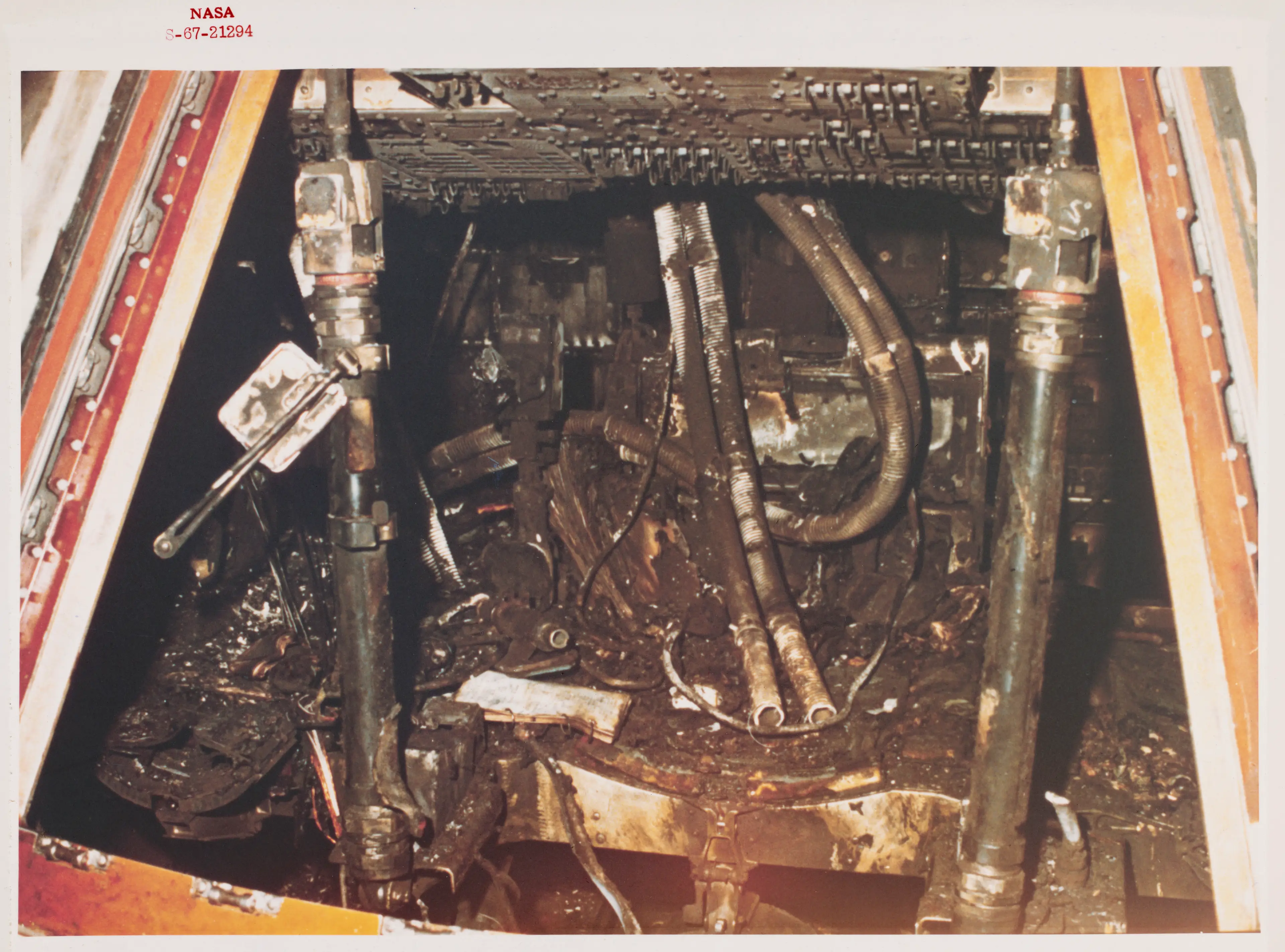 The inside of the Apollo 1 Command Module after the blaze.