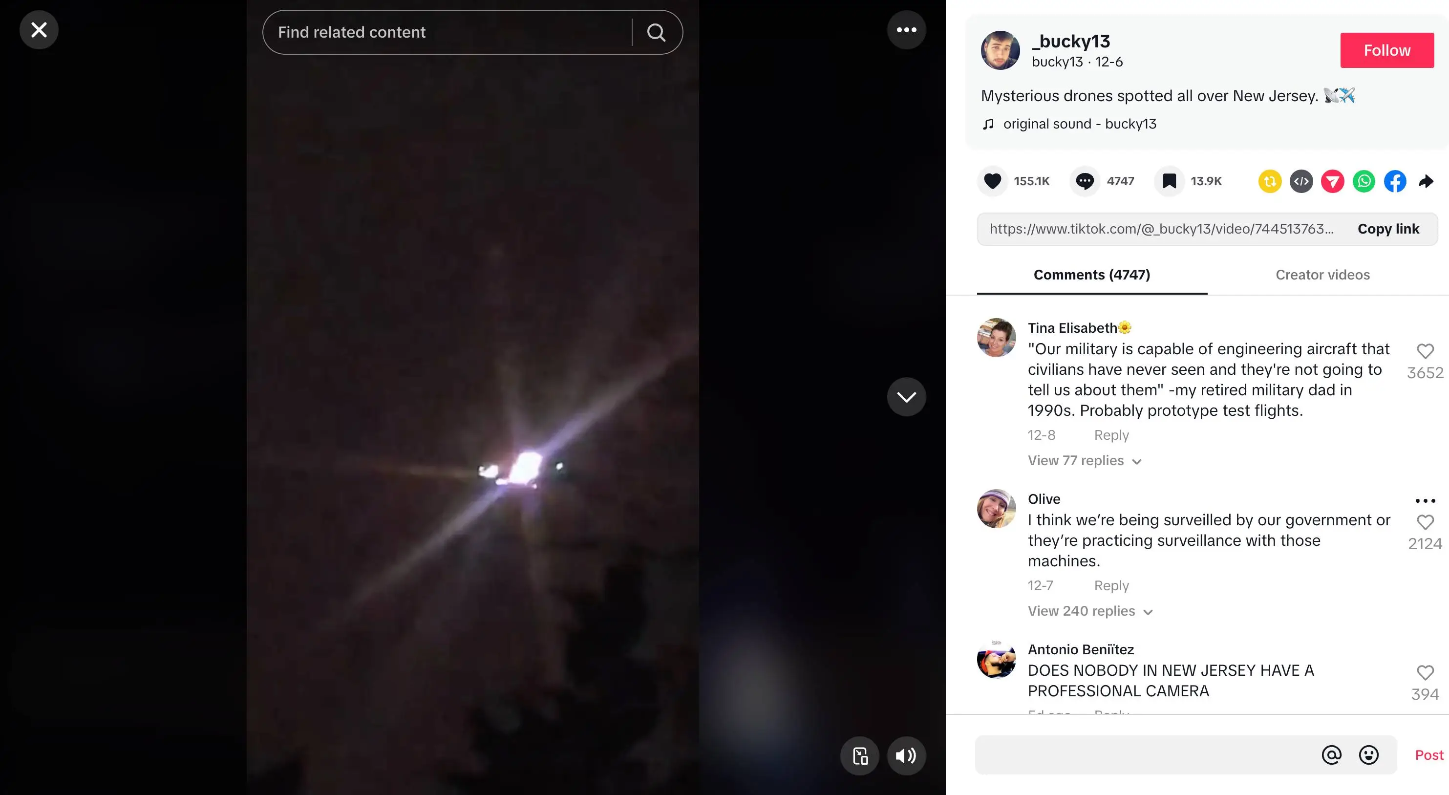 There's been a spike in SUV-sized drones above New Jersey (TikTok / @_bucky13)