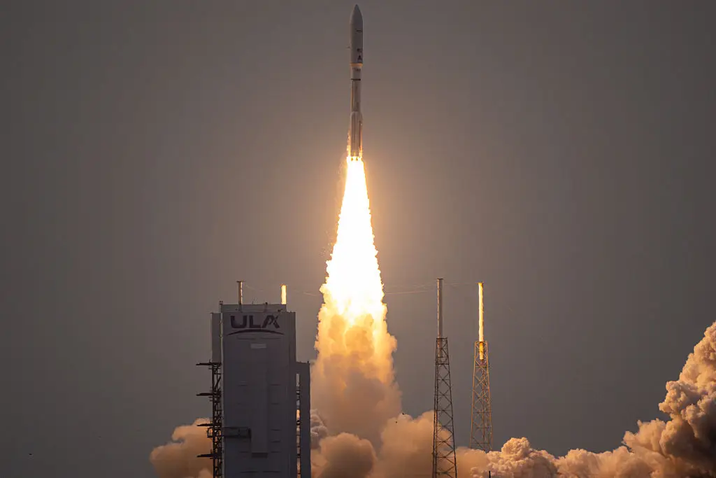 Project Kuiper launched the first production satellites from Space Launch Complex 41 in April. (Miguel J. Rodriguez Carrillo/Stringer/Getty)