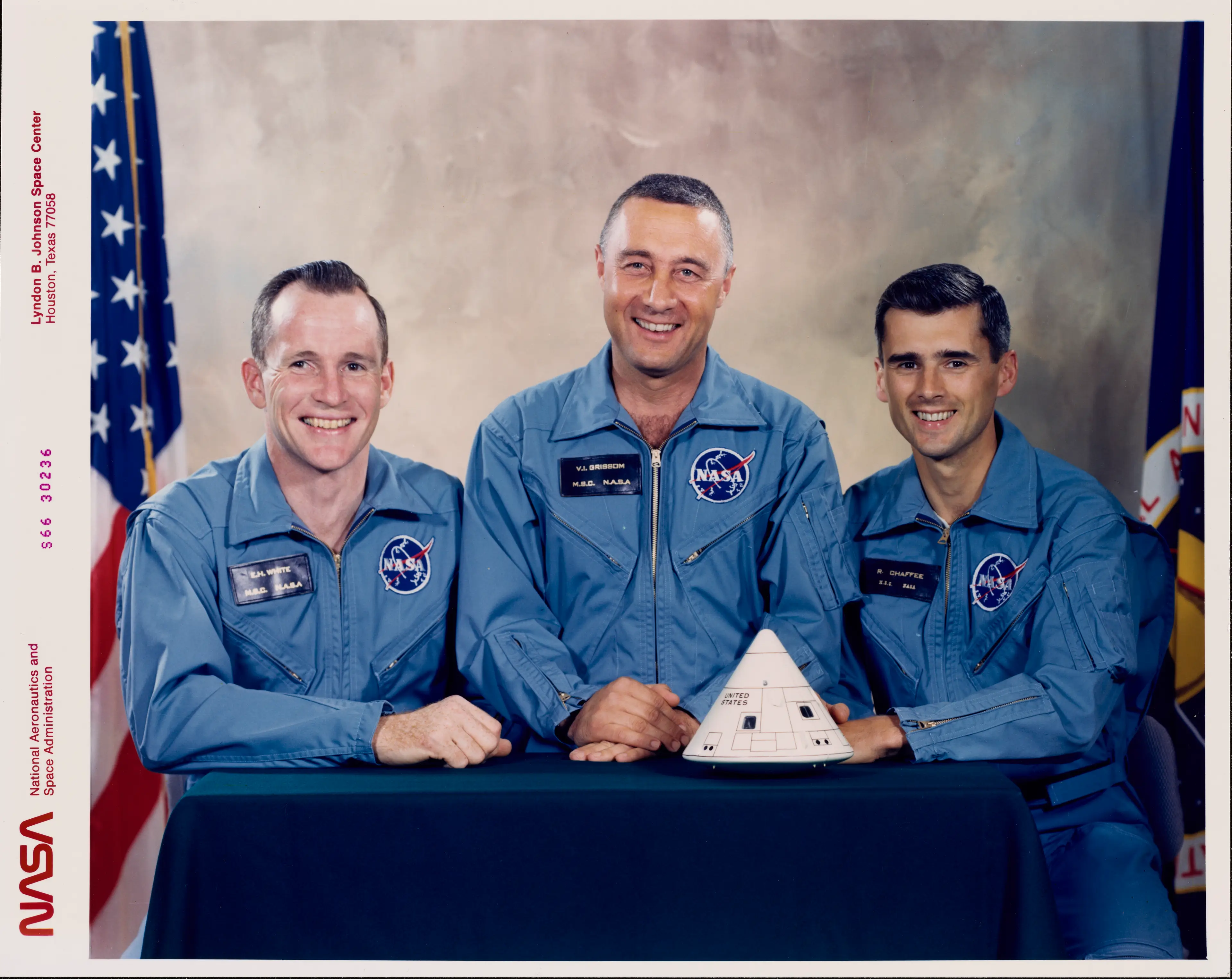 Edward White, Gus Grissom and Roger Chaffee of the Apollo 1 mission.