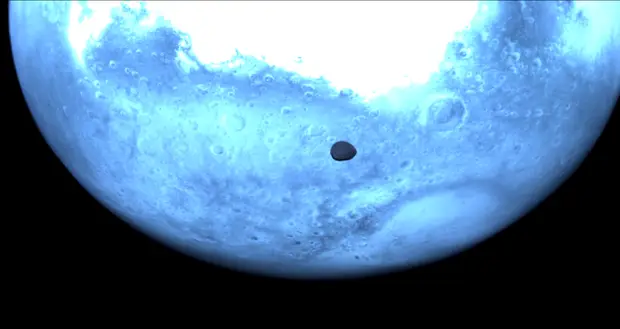 Mars and the Deimos moon (ESA/European Space Agency)