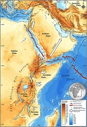 The Afar region was analyzed as part of the study, as it features the intersection of three tectonic rifts (Keele University)