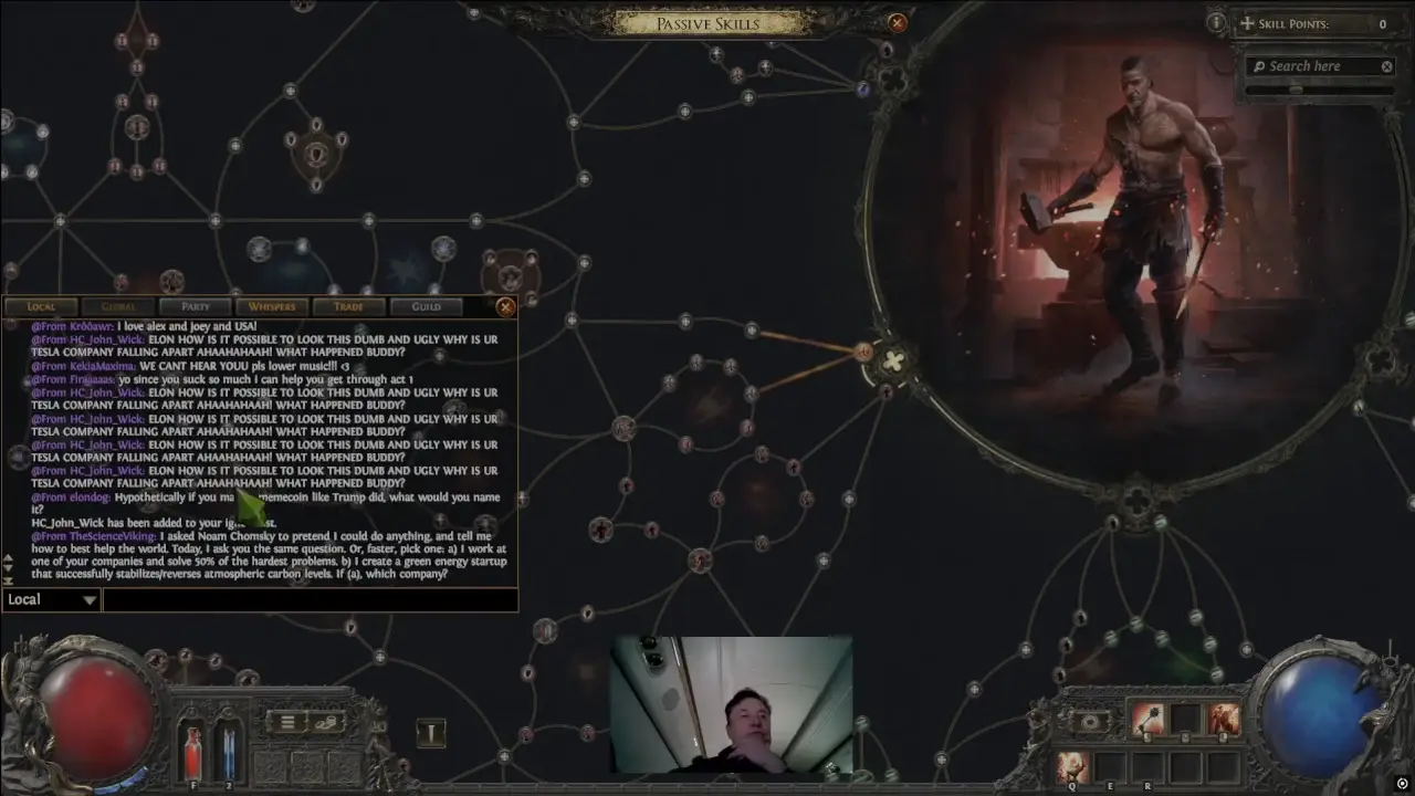Elon could repeatedly be seen reading the chat spamming insults towards him (X/@elonmusk)