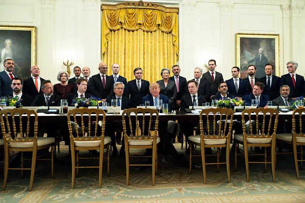 Trump was flanked by Elon Musk and Jensen Huang, who are presumably his closest tech allies (Tierney L. Cross/The Washington Post/Bloomberg via Getty Images)