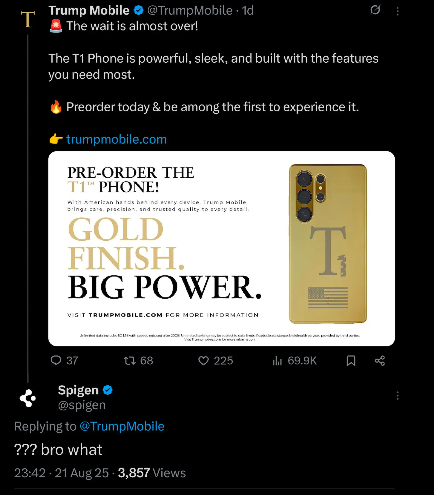 Trump Mobile posted an image of the device that appeared to be photoshopped (X)