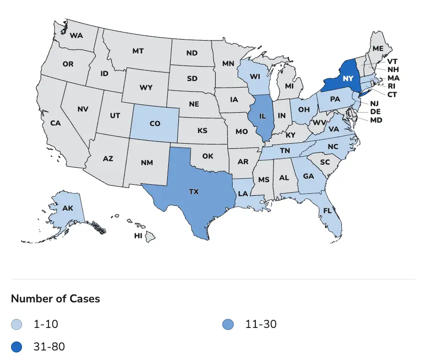 The CDC has revealed which states have the most cases of Cyclosporaisis so far (CDC)