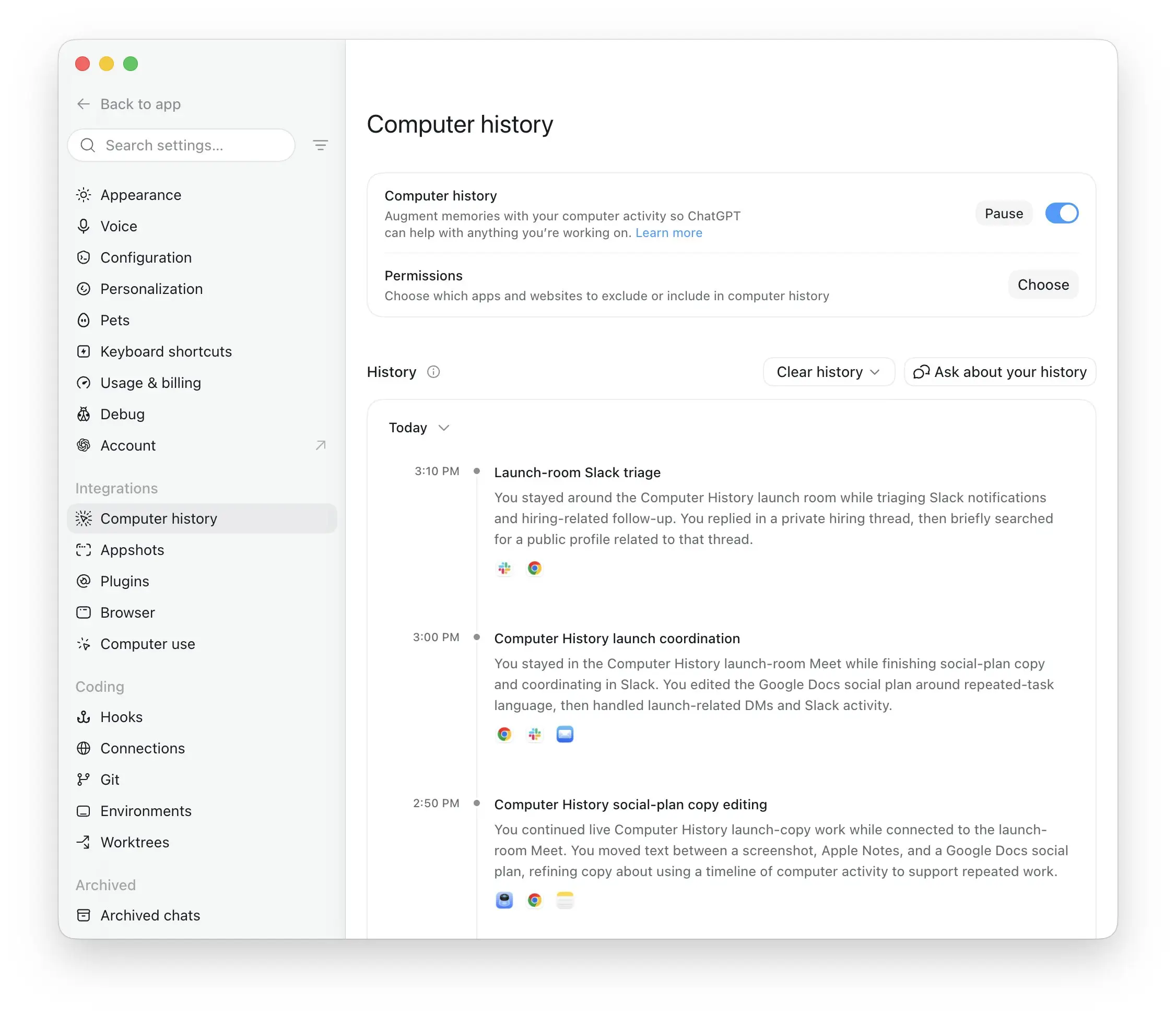 You can easily enable or disable the Computer History feature in the ChatGPT app settings, although it's off by default (X/AriX)